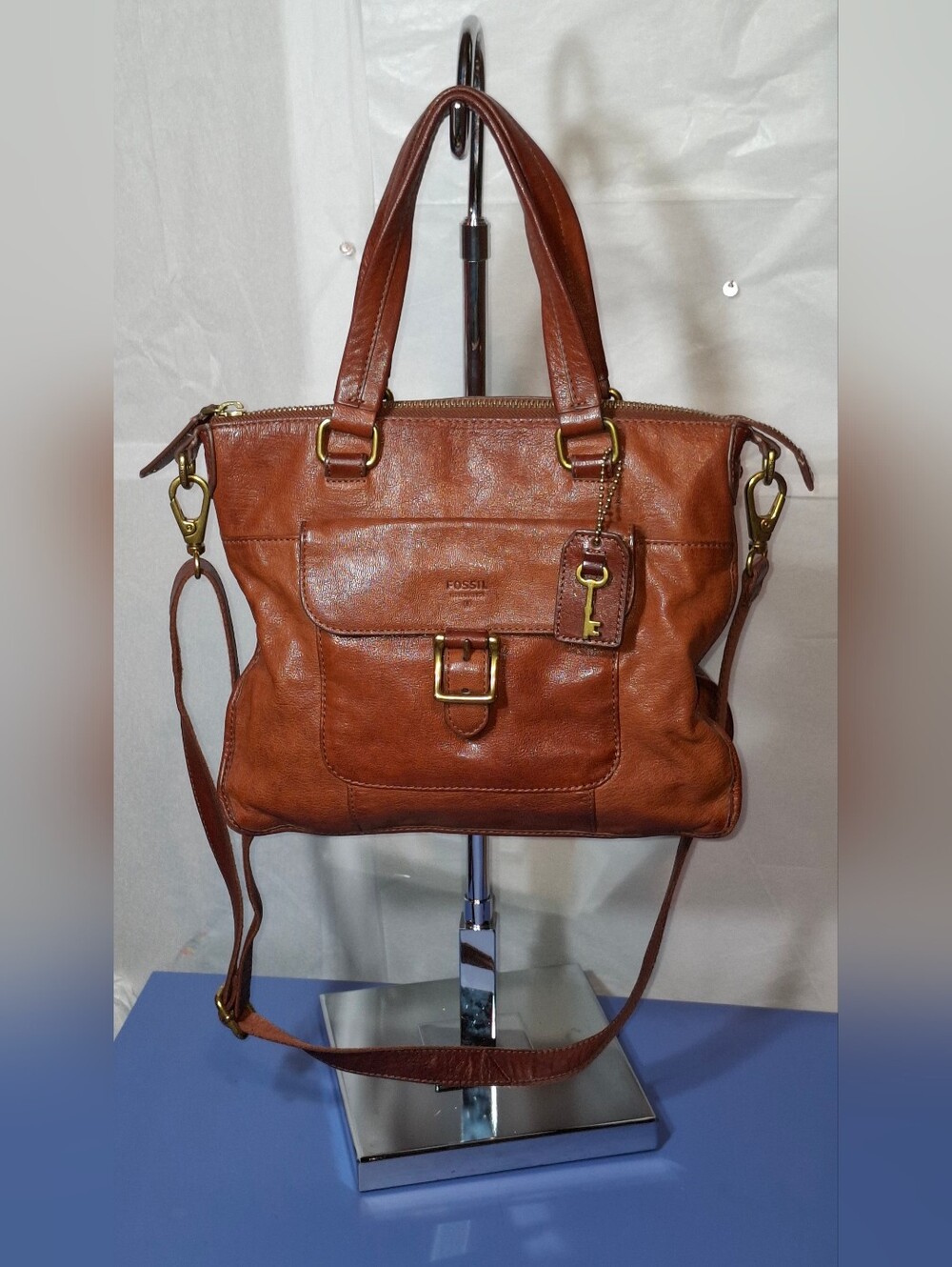Vintage Fossil Becca Brown Leather Satchel Crossbody Bag